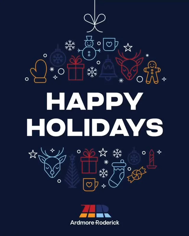 Happy Holidays from Ardmore Roderick! 

May your season be filled with warmth, gratitude, and moments that matter.

#HappyHolidays #SeasonsGreetings #HolidaySeason #CheersToTheNewYear #EndOfYear #HolidayCheer #Grateful #ThankYou #CelebratingTogether