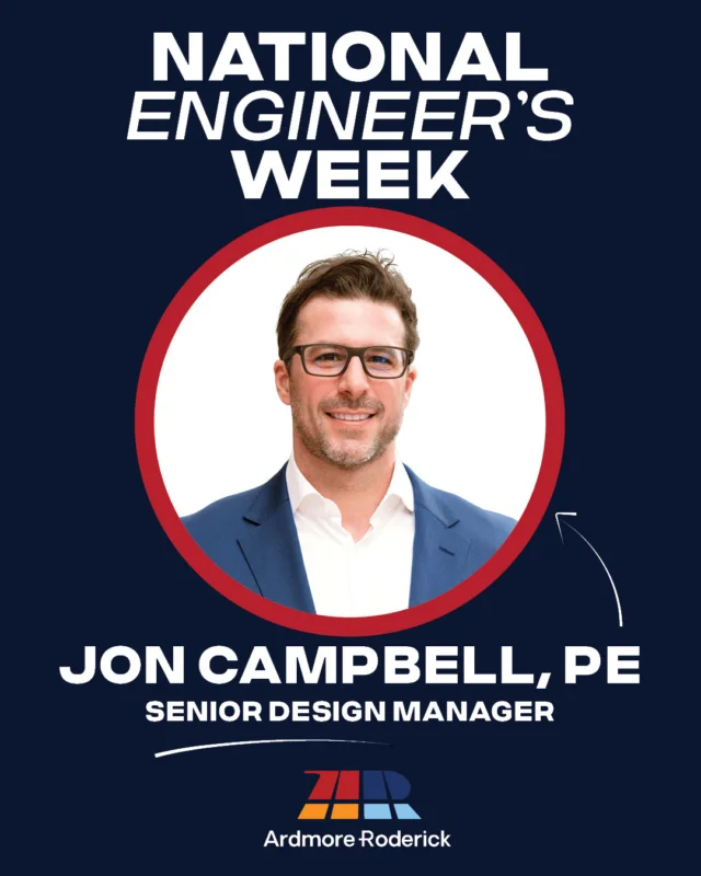 In honor of National Engineer’s Week, we are highlighting some of the amazing engineers at Ardmore Roderick!

Jon Campbell joined Ardmore Roderick in November 2024, bringing over 15 years of experience in mechanical and electrical engineering. He currently leads the MEP Design Group at Ardmore Roderick, delivering integrated building systems for complex infrastructure projects.

“I have always liked figuring out how things work, but I also wanted a career where that curiosity leads to tangible outcomes. Engineering is where I can solve problems, build things, and see the impact.”

- Favorite Project: supporting the design of a quantum computing facility at the Illinois Quantum and Microelectronics Park in Chicago, focused on planning and coordinating cryogenic and utility infrastructure.
- Fun Engineering Fact: Comfort in buildings and homes is basically invisible engineering. If nobody notices the HVAC, plumbing, or controls, that usually means the engineering was done right.
- Fun Fact About Jon: “Early in my career I took a hiatus from engineering to move to Brisbane, Australia on a working holiday visa. I worked a couple of fun jobs while traveling and exploring, and it ended up being one of the best life experiences I’ve had. My advice is to take a leap like that if you ever get the chance, even a short break or a bold change of scenery can give you new perspective and energy that you bring back into your career.”

We’re proud to have Jon on the team, bringing curiosity, collaboration, and technical expertise to every project.

#NationalEngineersWeek #TeamAR #EngineeringExcellence #MeetTheTeam