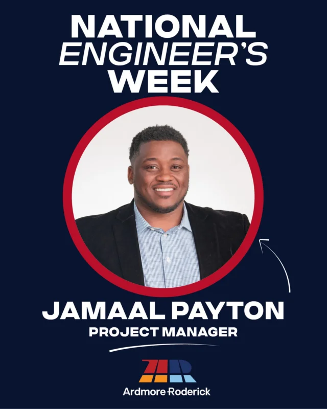 In honor of National Engineer’s Week, we are highlighting some of the amazing engineers at Ardmore Roderick!

Jamaal Payton joined Ardmore Roderick in April 2023 and has been contributing to impactful infrastructure projects across the region. 

“I pursued engineering because it combines meaningful, impactful work with intellectual challenge and strong career growth potential. I enjoy solving complex problems and delivering practical solutions, but what excites me most is the diversity of career paths and industries engineering touches. It’s a collaborative, high-performance environment that continually challenges professionals to grow and innovate.”

- Favorite Project: The Red Line Extension, which he is currently supporting.
- Fun Engineering Fact: Concrete is the most widely used construction material in the world, with techniques dating back to the Romans and Ancient Egyptians.
- Fun Fact About Jamaal: He is a former Division I football player, an avid home chef, and has a strong interest in real estate development.

We’re proud to have Jamaal on the team, bringing focus, drive, and a passion for impact to every project.

#NationalEngineersWeek #TeamAR #EngineeringExcellence #MeetTheTeam