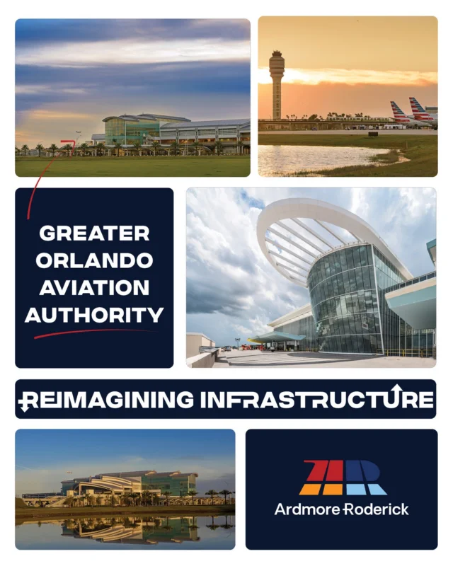 It’s #InfrastructureWeek

We’re celebrating by highlighting the work happening across our teams—from developing future talent to advancing projects and engaging with industry partners. Together, these efforts reflect our vision of Reimagining Infrastructure and driving meaningful impact in the communities we serve.

At the Greater Orlando Aviation Authority, Ardmore Roderick proudly serves as the Owner’s Authorized Representative for both Orlando International Airport and Orlando Executive Airport, helping deliver critical improvements that support the region’s continued growth and connectivity.

To date, our team has managed more than $132 million in program and project work across dozens of projects, providing comprehensive oversight from planning and design through construction and commissioning.

Operating within active airport environments requires more than technical expertise. It demands strategic coordination, stakeholder alignment, operational awareness, and the ability to keep complex projects moving while minimizing disruption to travelers and airport operations.

Our aviation team brings deep experience in:
• Program & project management
• Construction management
• Contract administration
• Risk mitigation & schedule oversight
• Multi-stakeholder coordination
• Delivery within complex operational environments

With a growing presence in Florida and a commitment to long-term partnership, we are proud to support infrastructure that keeps communities connected, strengthens regional mobility, and prepares airports for the future.

This is what reimagining infrastructure looks like in action.

#ReimaginingInfrastructure #AviationInfrastructure #ProjectManagement #ConstructionManagement