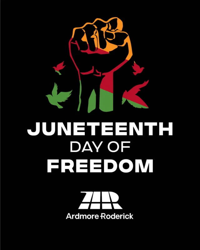 Ardmore Roderick recognizes Juneteenth as a celebration of freedom and a significant moment in our nation’s history.

Today and every day, we celebrate and support Black communities, culture, and progress.

#Juneteenth #CelebrateFreedom #BlackExcellence #BlackOwnedBusiness #BlackHistory